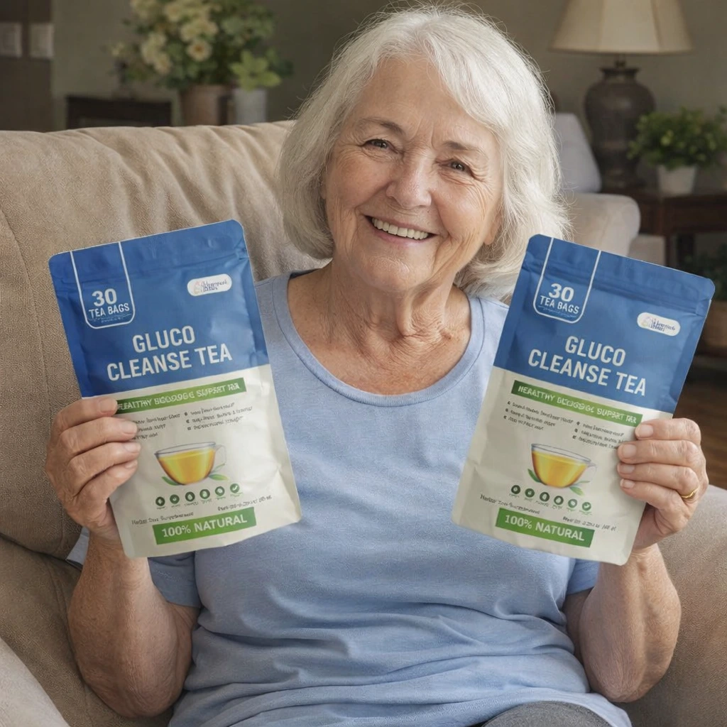 gluco cleanse tea daily wellness herbal tea cup on wooden table