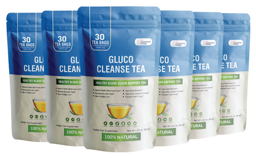 gluco cleanse tea daily wellness herbal tea cup on wooden table